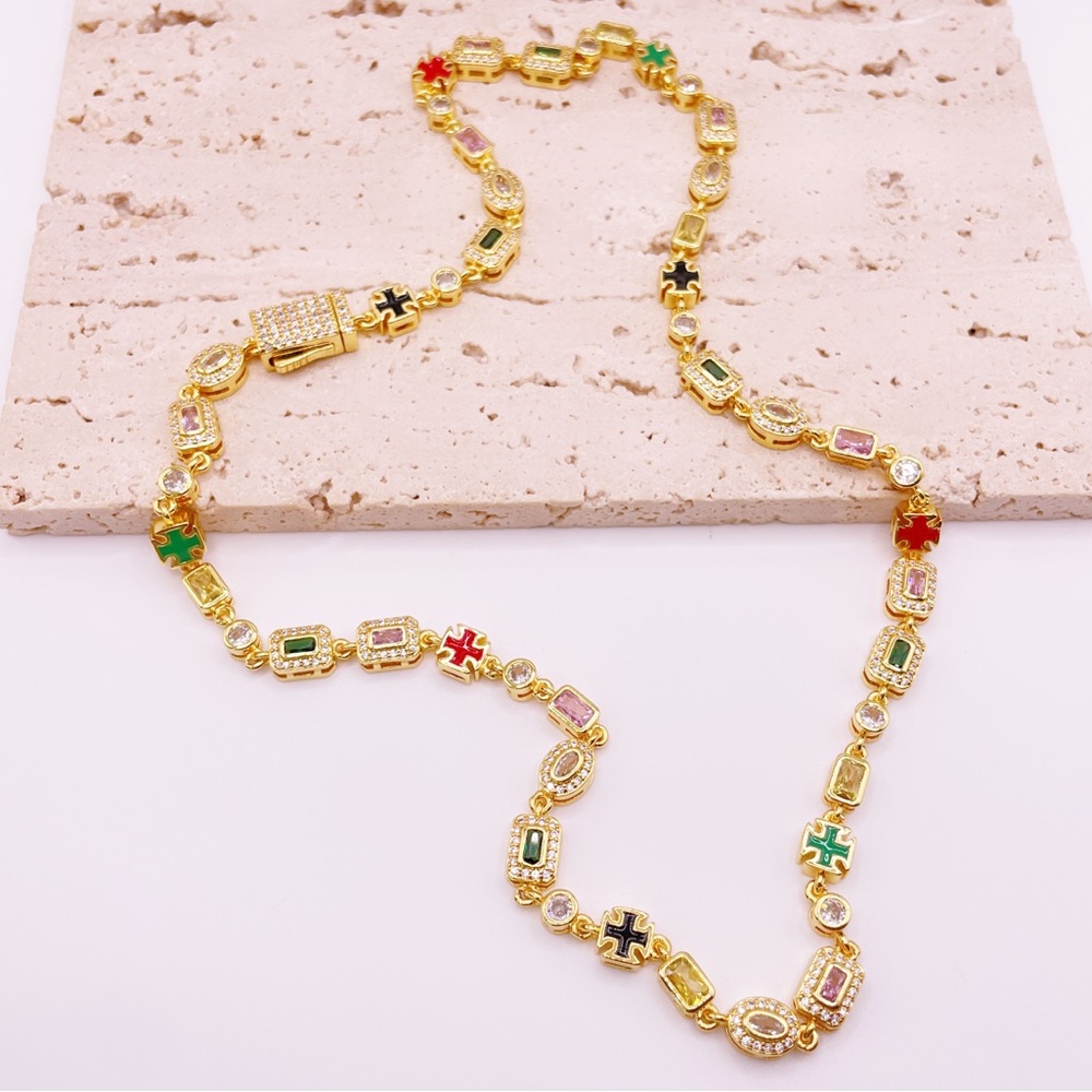 Elegant Gold Multicolor Gemstone Necklace